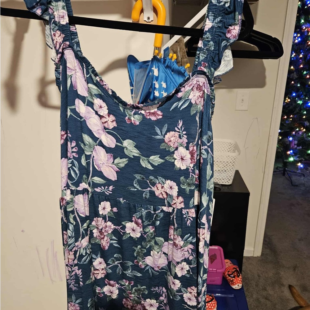 Torrid Blue Floral Ruffle Tank